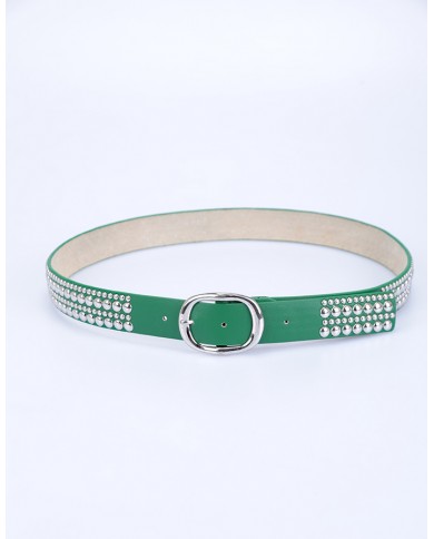 Cintura Vera Pelle Con Borchie Verde